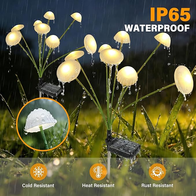 Solar Garden Lights Outdoor, 1Pack Solar Lights Garden Decor, Swaying Mushroom Lights Waterproof for Yard, Patio,Pathway Decoration,Gifts for Women,Mom(Warm White)