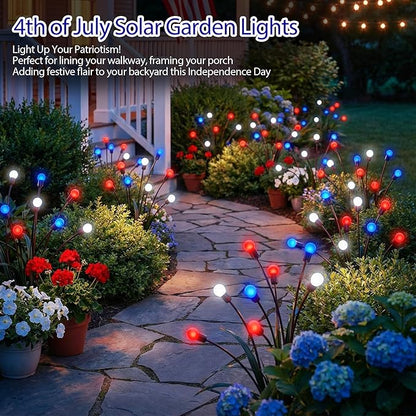 Patriotic Solar Firefly Lights 2 Pack Red White Blue Swaying Outdoor Lights 6 LED Each Waterproof Solar Stake Light for 4th of July Memorial Day Independence Day Yard Garden Patio Decor