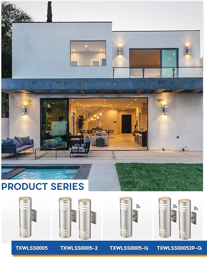 TENGXIN 2 Pack Outdoor Wall Light,Up Down Modern Outdoor Wall Sconce with Stainless Steel Cylinder,Brushed Nickel | Lumora