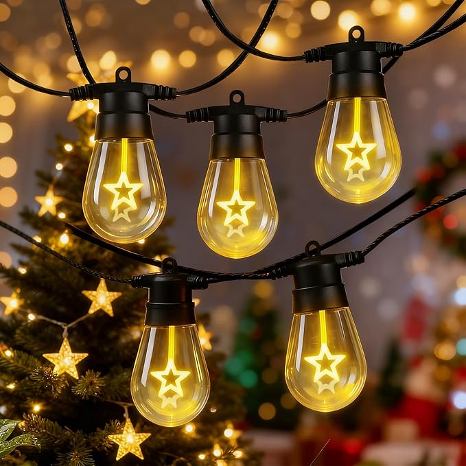 LED Outdoor String Lights, 50FT Patio Lights with 16Pcs Shatterproof S14 Bulb(1 Spare),4 Lighting Mode, Connectable, Waterproof Warm White Edison Plastic Bulb Hanging Light for Gazebo Porch Décor