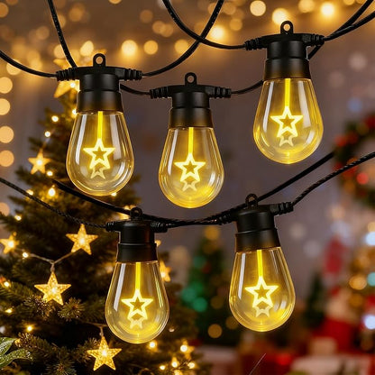 LED Outdoor String Lights, 50FT Patio Lights with 16Pcs Shatterproof S14 Bulb(1 Spare),4 Lighting Mode, Connectable, Waterproof Warm White Edison Plastic Bulb Hanging Light for Gazebo Porch Décor