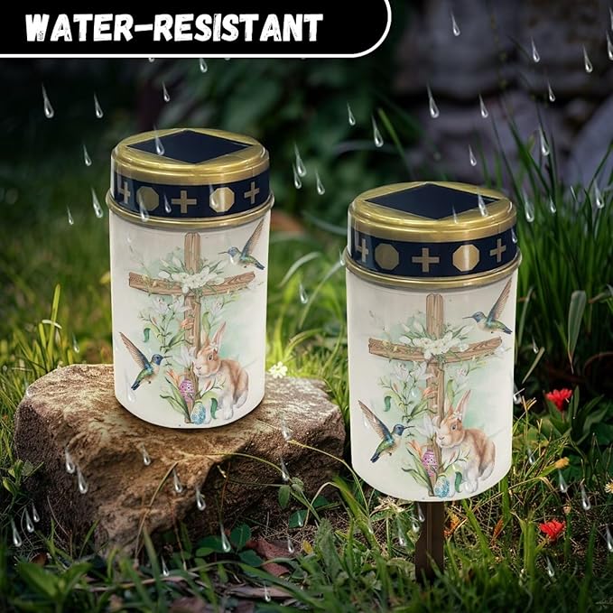 Bunny Solar Led Lights for Outside Cross Solar Memorial Lights for Graves Home Yard Outdoor Easter Decorations