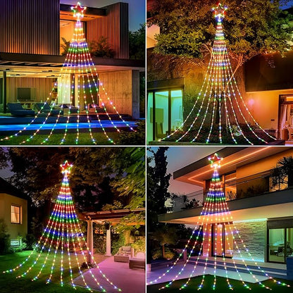 Brightown Christmas Decorations Star String Lights - 660 LED 24ft 9 Strands Waterfall Tree Lights with Topper Star, 8 Lighting Modes Multicolor for Indoor Outdoor Decorative Wedding Yard Party Home