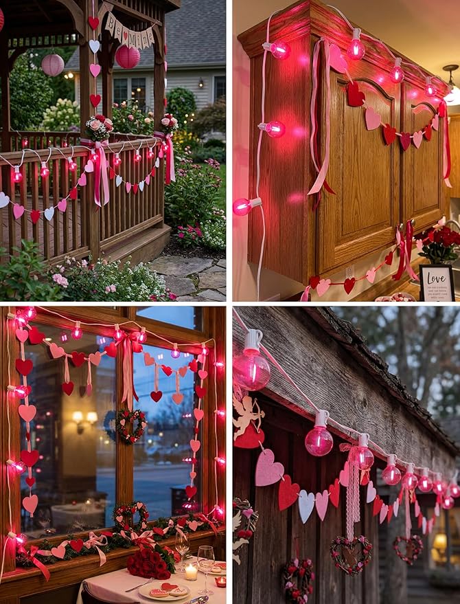50Ft Valentine's Day Outdoor String Lights, G40 Valentines Day Decorations Lights with 27 LED Pink Shatterproof | Lumora