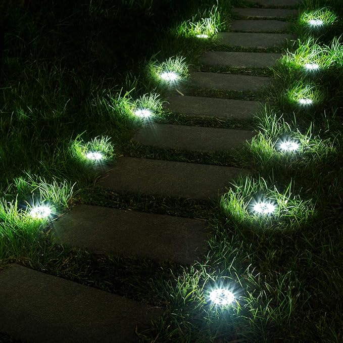 SOLPEX 24 Pack Solar Ground Lights, 8 LED Solar Powered Disk Lights Outdoor Waterproof Garden Landscape Lighting for Yard Deck Lawn Patio Pathway Walkway (White)