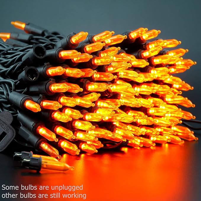 YULETIME 200 Orange LED Christmas Lights with Black Wire, Pack of 2 Strands 33 Feet 100 Lights UL Certified Holiday String Light Set