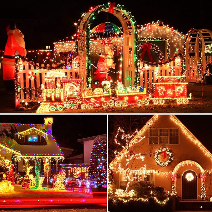 XTF2015 Christmas Outdoor Indoor Lights, 105ft 300 LED End to End Connected 9 Modes Timer Remote Christmas String | Lumora