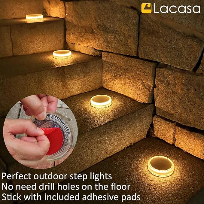 Lacasa Solar Deck Lights, 4 Pack 30LM Outdoor Solar Powered Step Lights, LED Dock Lights Warm White 2700K Light up | Lumora