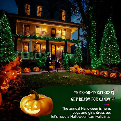 Christmas Decorations Outdoor 33ft 100LED Green String Lights, 8 Lighting Modes, Waterproof Fairy Lights for Christmas Party, Patio, Yard, Christmas Connectable up to 6 Sets（Black Wire-Green）.