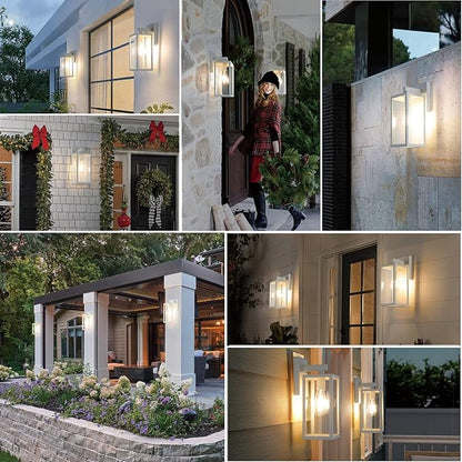 MAXvolador Outdoor Wall Lantern, Exterior Waterproof Wall Sconce Light Fixture, White Anti-Rust MountLights Clear Glass, E26 Porch Patio Lighting