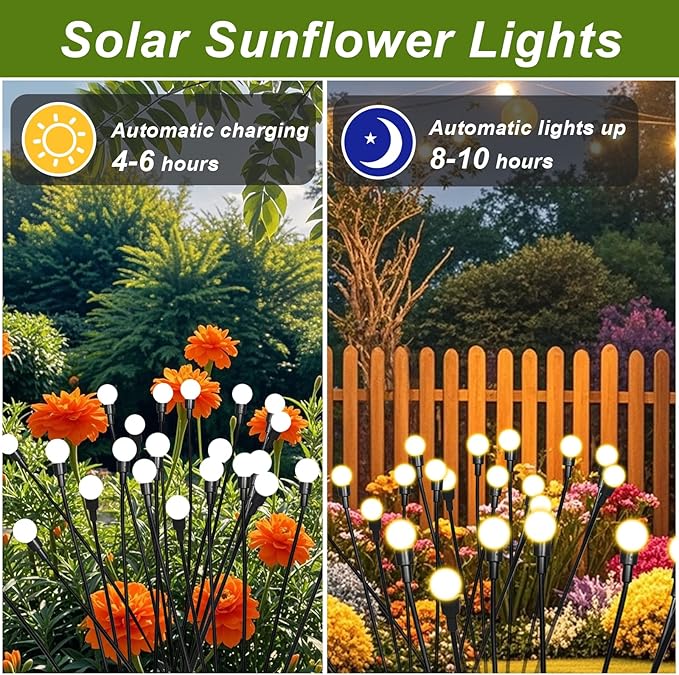 8 Packs Solar Firefly Lights, 64 LED Warm Solar Walkway Lights Outdoor, Waterproof Swaying Light Garden Decor with | Lumora