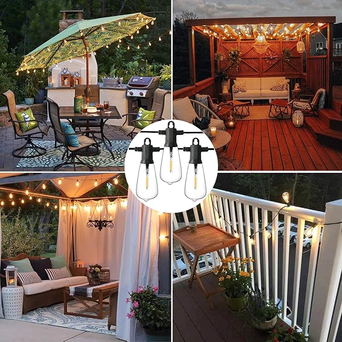 ZOTOYI Outdoor String Lights 50FT, Patio Lights with 27 LED Plastic ST38 Edison Bulbs(2 Spare), Waterproof IP65 | Lumora