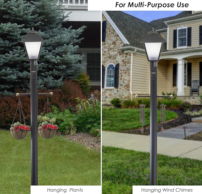 Solus 7-Foot Direct Burial Lamp Post – Outdoor Aluminum Light Pole with Decorative Cross Arm & 120V Outlet – Fits | Lumora
