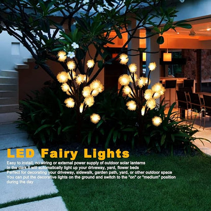 2 Pack Solar Garden Lights Outdoor, Water Proof 20LED Solar Powered Fairy Lights Dandelion Lamp Solar Lights Outdoor Decor for Outside Patio, Lawn, Garden, Yard (Warm Light)