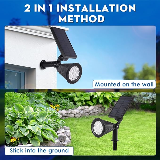 Solar Spot Lights Outdoor, 2-in-1 Wall Mount & Ground Stake 18 LEDs with 2 Lighting Modes, 7 Colors Changing, IP65 | Lumora