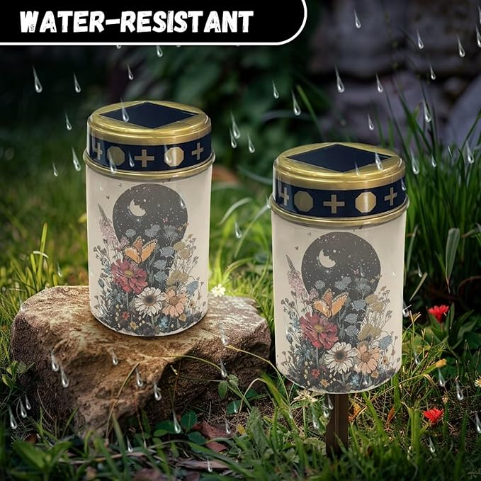 Butterfly Floral Cemetery Solar Lights Waterproof and Dustproof Outdoor Solar Lanterns Exquisite Solar Lights Garden for Garden Courtyard Patio Lawn Outdoor Decoration