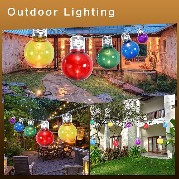 Afirst Solar Colored String Lights 15FT with 15 LED Bulbs Waterproof Christmas Lights for Patio Holiday Party