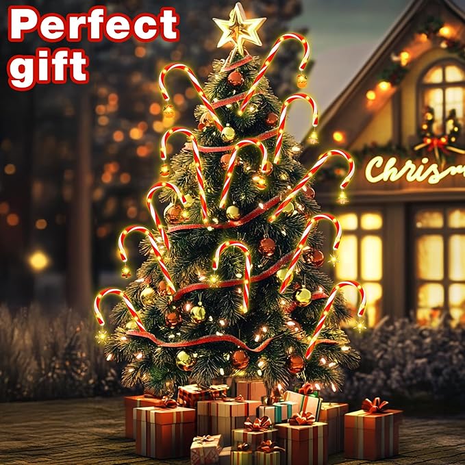 12-Pack 22" Christmas Candy Cane Lights Outdoor Pathway - Waterproof IP65, 8 Lighting Modes with Timer, Christmas | Lumora