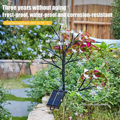 2 Pack Solar Flowers Lights Waterproof Decorative Cherry Blossom for Outside Yard Lawn Patio Pathway Decorations