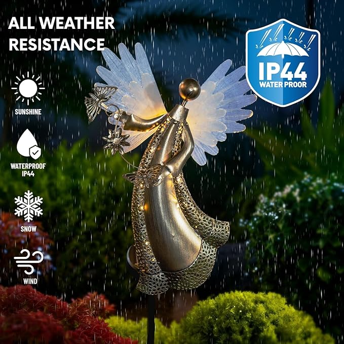 Solar Angel Garden Lights, Outdoor LED Metal Decor with Butterflies and Flower, Waterproof Pathway, Lawn Lighting | Lumora