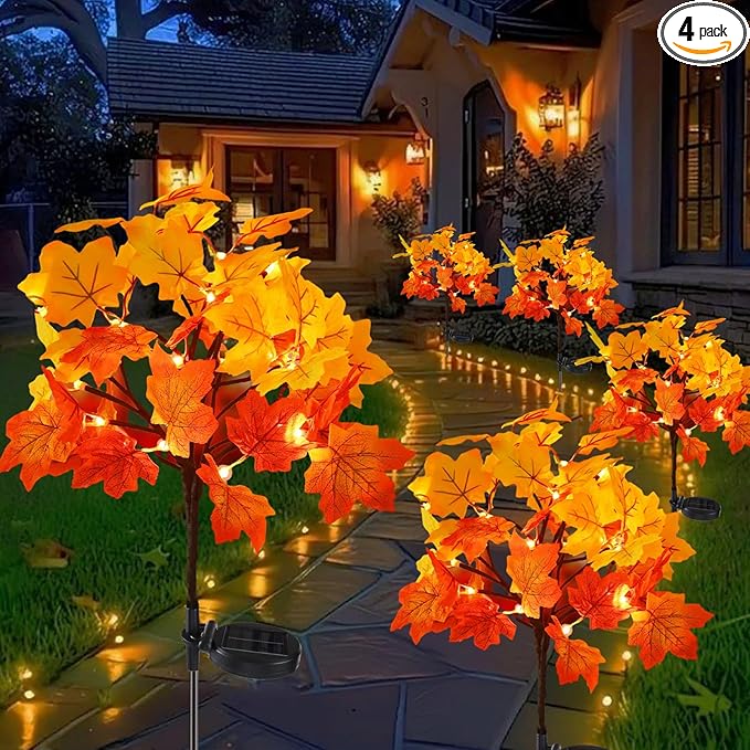 4Pack Fall Solar Lights Outdoor Waterproof,80LED 160 Maple Leaves Solar Garden Lights Outside, Autumn Artificial | Lumora