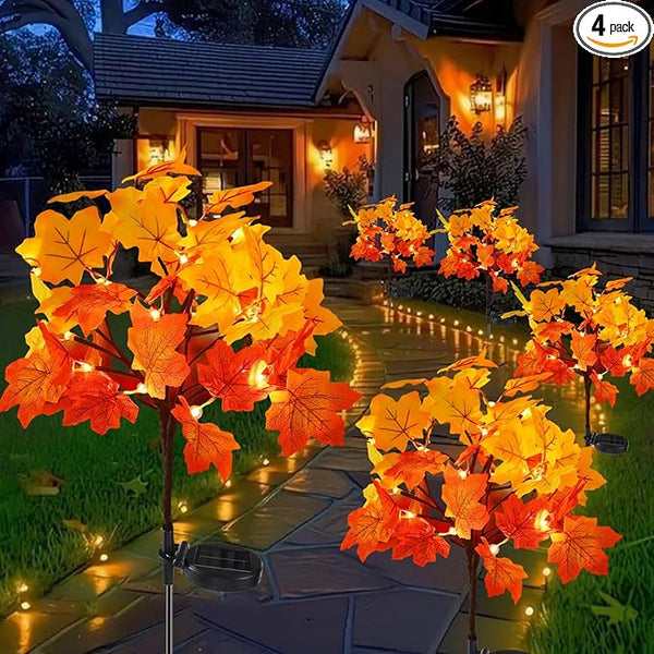4Pack Fall Solar Lights Outdoor Waterproof,80LED 160 Maple Leaves Solar Garden Lights Outside, Autumn Artificial | Lumora