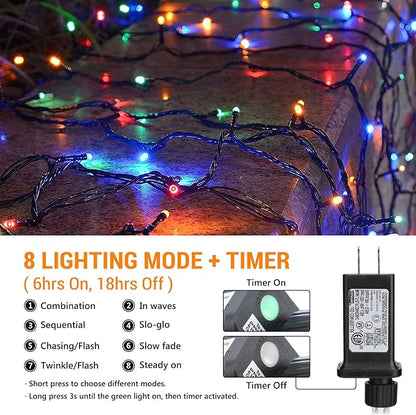 Toodour Christmas Lights Outdoor, 131ft 350 LED String Lights, Timer, Waterproof 8 Modes Outdoor Christmas String Light - Twinkle Light for Tree Home Garden Yard Wedding Party Xmas Decor(Multicolor)