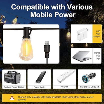 Stright Solar Powered String Light 180FT with Remote Control 8 Light Modes, Weatherproof Shatterproof ST38 LED Bulb, Total 45 Sockets, 1 to 3 Splitter cord String Lights (End to End 60FT, Total 180FT)