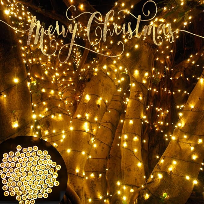 Solar String Lights Outdoor - 200LED 72Ft 8 Modes Waterproof Starry Fairy Lights for Patio Garden Wedding Party Christmas Decor (Warm White)