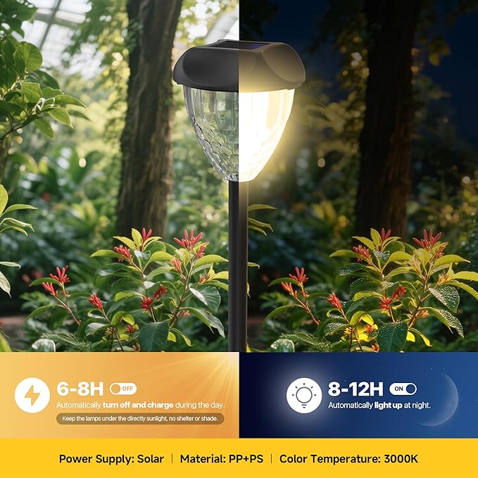 Ensenior Solar Pathway Lights Outdoor - 14.17" Height, 3000K LED Landscape Garden Lights, IP65 Waterproof, Tool-Free Auto ON/Off for Garden Yard Patio Walkway Landscape, 8-Pack
