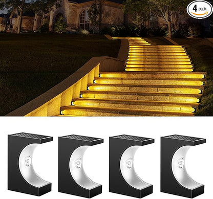 Solar Stair Lights 4 Pack, Outdoor Waterproof IP55, LED Outdoor Step Light Decor for Garden Stair, Deck, Front Step, Front Porch, and Patio