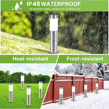 4 Pack Solar Pathway Lights Outdoor, Solar Walkway Lights with Polished Stainless Steel Layer, IP45 Waterproof Outdoor Solar Lights for Garden Yard Landscape Driveway Patio Deco
