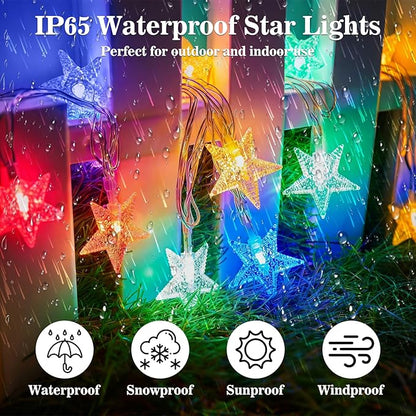 Star String Lights, 33ft 100 LED 8 Modes Star Fairy Lights Battery Operated Waterproof Indoor Outdoor for Bedroom Patio Party Wedding Tent Loft Bed Xmas Tree Decor, Multicolor