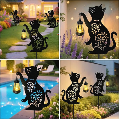 Solar Cat Hanging Lantern Outdoor, Black Cat Solar Lights, Cat Lover Gifts for Women Mom Grandma Birthday,Mother's Day,Waterproof Garden Ornaments Decor Outside Backyard,Patio,Pathway