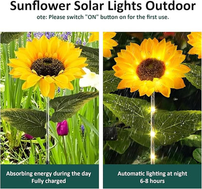 4 Packs Sunflower Solar Lights Outdoor IP44 Waterproof Garden Stake Auto On/Off