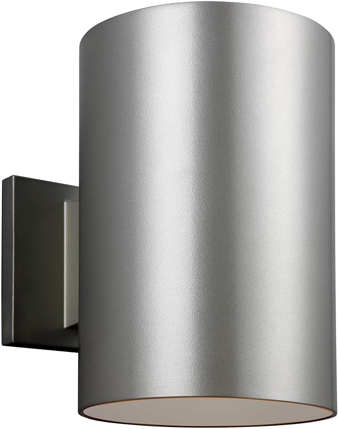 Sea Gull Lighting Generation 8313901-753 Transitional One Light Wall Lantern from Seagull-Outdoor Cylinders Collection in Pewter, Silver Finish, Large, Painted Brushed Nickel
