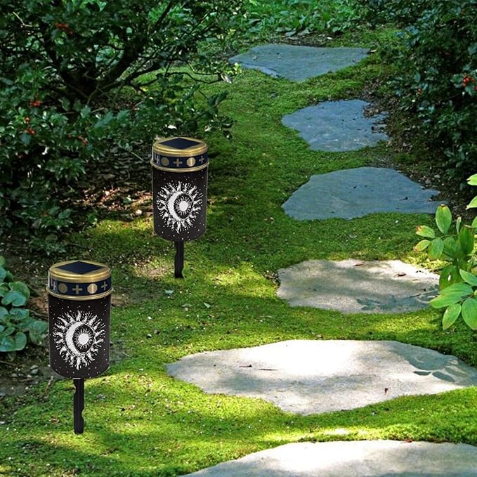 Outdoor Solar Garden Lights for Home Waterproof Pathway Lights Solar Lantern Landscape Lighting for Yard Patio Driveway Outdoor Stake Lights,Moon Star(Black)