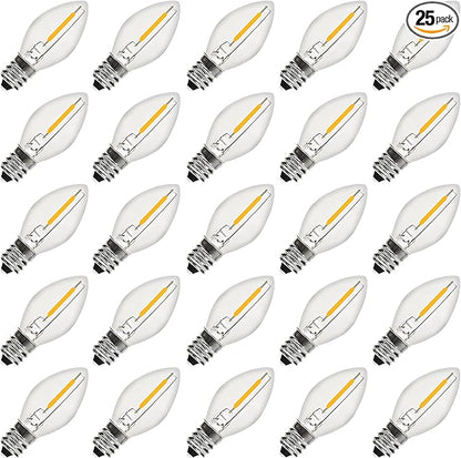 C7 LED Bulbs Christmas C7 LED Light Bulbs 25 Pack C7 LED Replacement Bulbs C7 LED Christmas Lights Replacement Bulbs 0.6 Watt C7/E12 Candelabra Base for Candle Christmas Tree Patio Christmas Decor