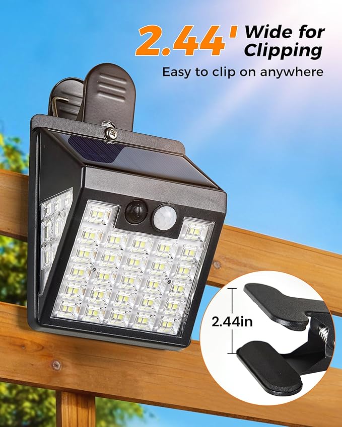 Clip On Solar Lights Outdoor,Motion Sensor Outdoor Lights, 72 LEDs 600LM Clip on Solar Fence Lights Outdoor Waterproof LED,Solar Lights for Wall Fence,Deck, Gutter,Camping