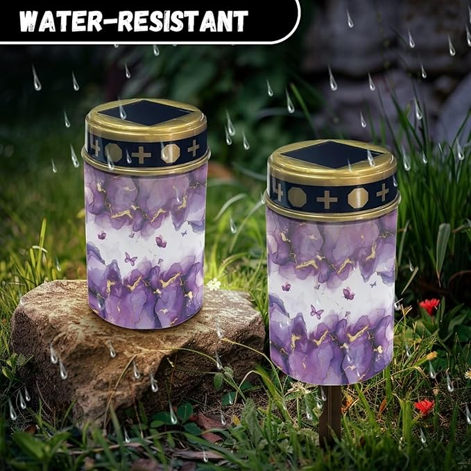 Marble Butterfly Solar Lights for Garden Outdoor Solar Powered Lights Waterproof Outside Solar Garden Lights Yard Path Walkway Solar Light Cemetery Decoration