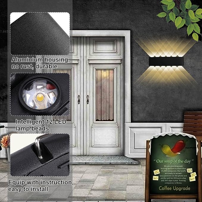 Kawell 12W Waterproof Modern Wall Light LED Wall Lamp Aluminum LED Wall Sconce Up Down Indoor Outdoor for Bedroom | Lumora