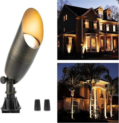 Gardenreet Landscape Spotlights Low Voltage - Brass Outdoor Uplight Wired LED, 12V Spot Lights Waterproof Single Bronze for Exterior Garden Yard Tree House Without MR16 Bulb