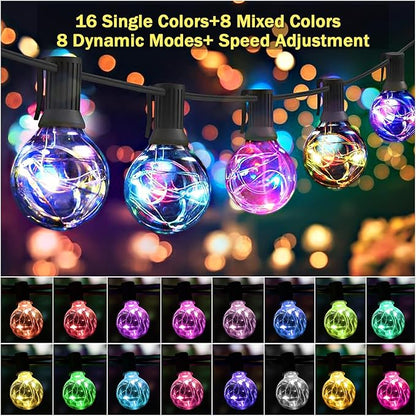 Color Changing Christmas Lights Outdoor String Lights 50ft 50 G40 Bulbs Waterproof Connectable up to 200ft w/ 2 Remotes Timer for Patio Bistro House Garden Party Gazebo Xmas Indoor Outside Decor