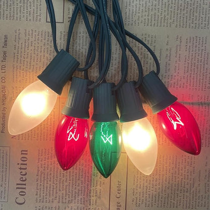 C9 Red White and Green Christmas Lights Outdoor, 25FT Vintage Christmas Tree Light with 26 C9 Clear Multicolor Bulbs, Hanging Outdoor Christmas Lights for Holiday Roofline Patio Garden Party Decor
