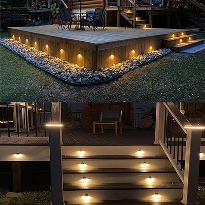 LED Outdoor Deck Lights with Photocell, Φ1.38in Warm White 20 Pack Black, Low Voltage 12 Volt DC IP65 Waterproof, Electric Wired Recessed Stair Step Riser Mini Under Landscape Lighting for Yard