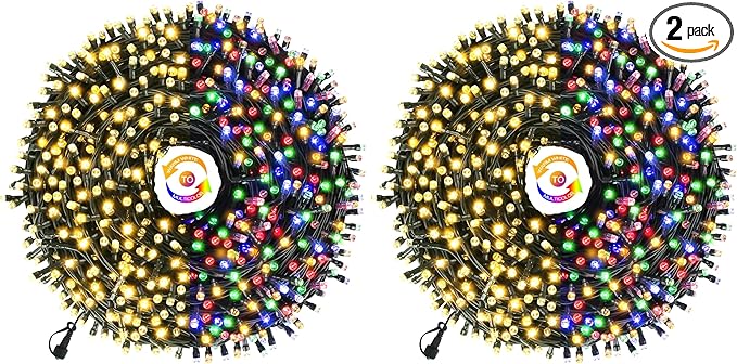 Chuya 300LED Dual Color Changing Christmas Tree Lights,Warm White to Multi Color,End-to-End Plug 9 Modes,105ft Outdoor Indoor String Lights for Christmas Holidays Party Wedding Decoration (Pack of 2)