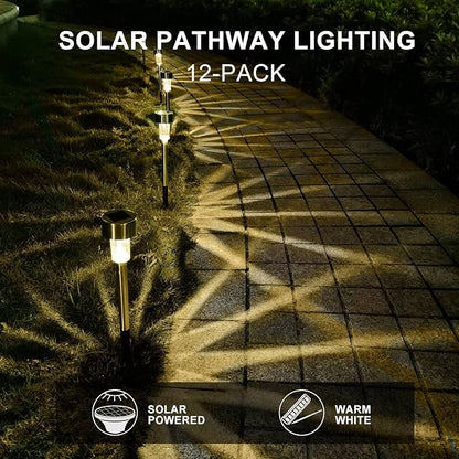 Solar Lights Outdoor Waterproof, Stainless Steel LED Landscape Lighting, Solar Garden Lights, Outdoor Valentines Day Decorations for Yard, Pathway, Walkway, Patio, Lawn - 12 Pack(Warm White)