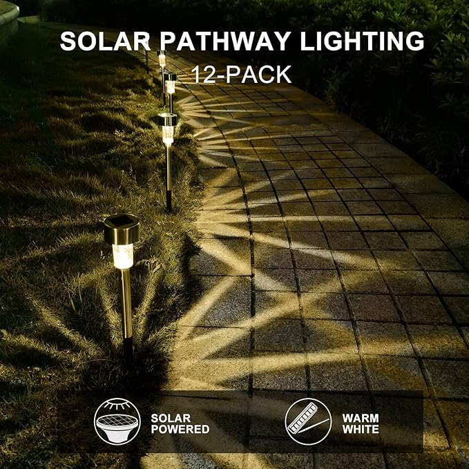 Solar Lights Outdoor Waterproof, Stainless Steel LED Landscape Lighting, Solar Garden Lights, Outdoor Valentines Day Decorations for Yard, Pathway, Walkway, Patio, Lawn - 16 Pack (Warm White)