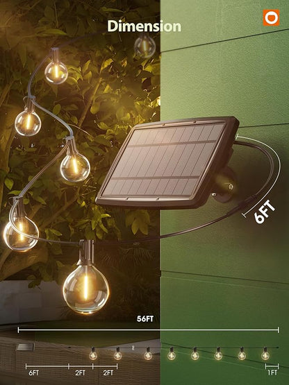 addlon 56FT(50+6) Solar String Lights for Outside G50 Waterproof with USB Port Patio Outdoor Solar Powered with 27 LED Bulbs 3 Light Modes for Backyard Porch Garden Market Bistro Camping