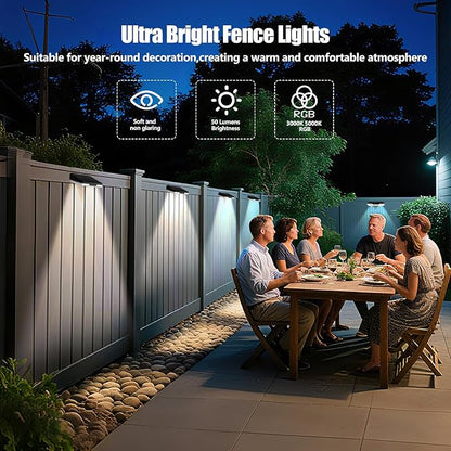 Solar Fence Lights Outdoor，8 Pack IP65 Waterproof Fence Lights Solar Powered with Ultra-Bright LED Lens，12+ Hours Steady Glow 9 Color Modes for Outside Patio Step Backyard Railing